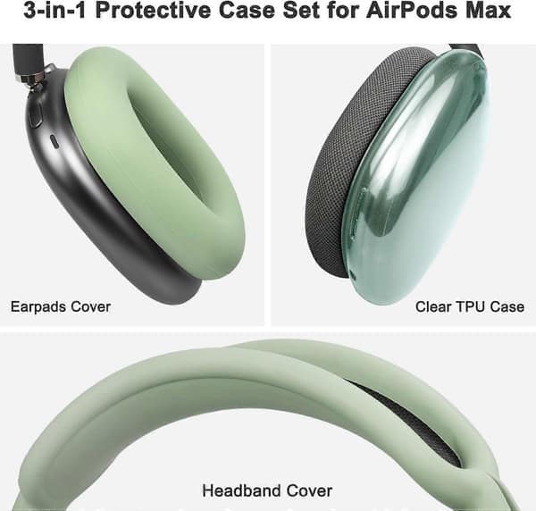 Beskyttelsessett for AirPods Max, hodebåndsdeksel + TPU-deksel + silikonøreputer, svettesikre tilbehør, lett vaskbart
