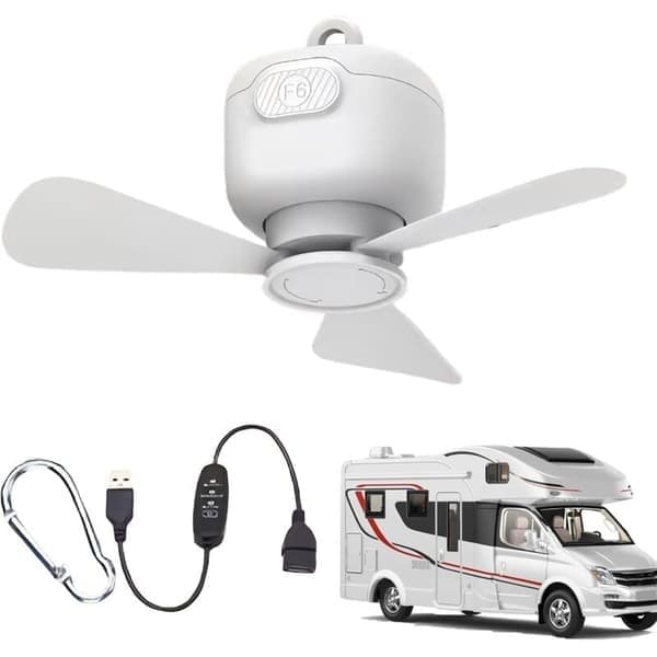 Bærbar loftventilator Hængende ventilator til pavillon - 3 hastigheder justerbar USB loftventilator til veranda, telt, autocamper, baldakin, udendørs, pavillon, soveværelse