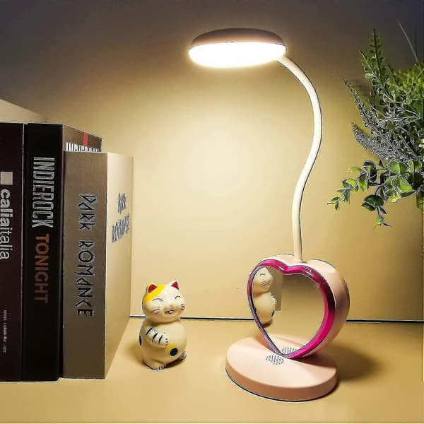 LED Skrivebordslampe for Barn, Liten Skrivebordslampe med USB-ladeport, Pennholder og Telefonstativ