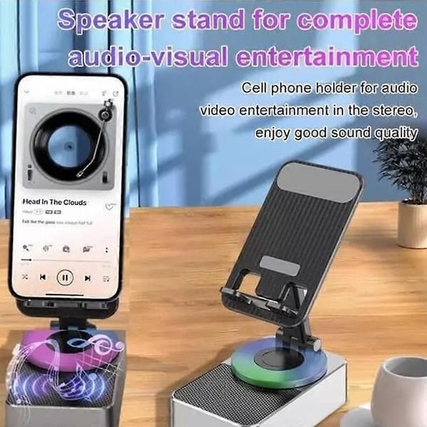 Kokoontaitettava äänitehopuhelinpidike Bluetooth-kaiuttimella Grey