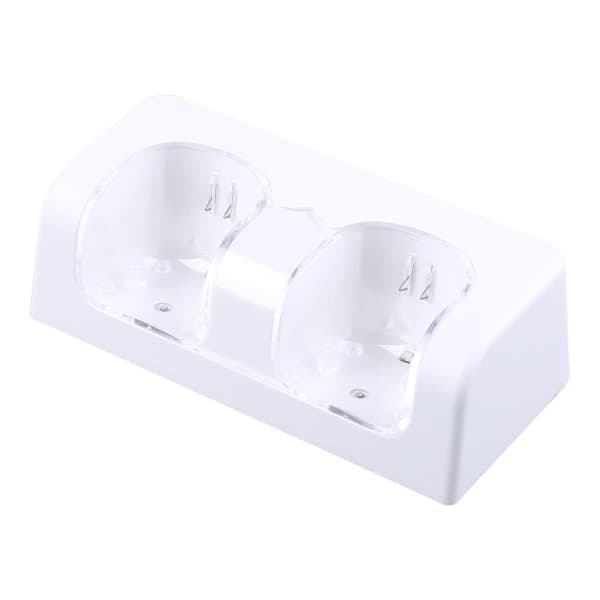 Fjernkontroll Dobbel Ladestasjon + 2 Batterier for Wii Gamepad, Lader med LED-lys Hvit