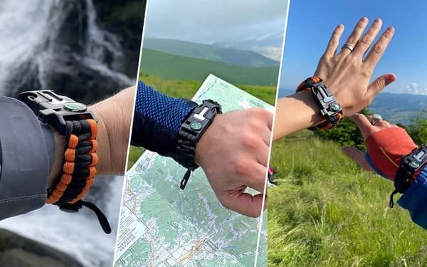 Överlevnadsarmband (2-pack) | Vandringstillbehör, Vildmarkscampingutrustning, Bushcraft, Nödsituation (Svart och Orange)