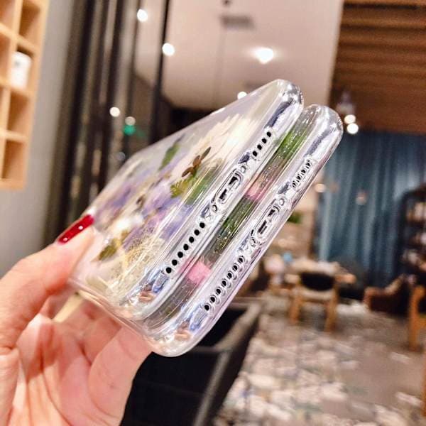 Blomsteretui til iPhone 16 Pro, Blødt TPU Fleksibelt Gummi Presset Tørrede Ægte Blomsteretui Blå Hvid Blomsteretui til iPhone 16 Pro (Marineblå Blomst)