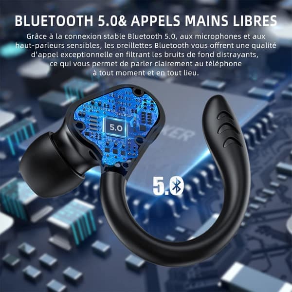 Trådløse Bluetooth-hovedtelefoner til sport, trådløse hovedtelefoner med mikrofon Bluetooth, Hi-Fi Stereo Bluetooth-headset Bluetooth-headset til sport, arbejde