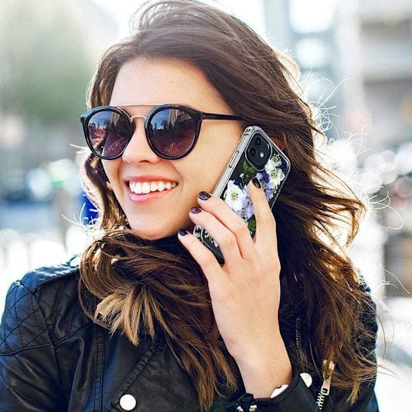 Blomsteretui til iPhone 16 Pro, Blødt TPU Fleksibelt Gummi Presset Tørrede Ægte Blomsteretui Blå Hvid Blomsteretui til iPhone 16 Pro (Marineblå Blomst)