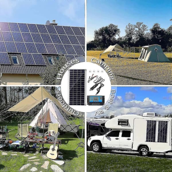 300w 12v solpanel, solpanelsæt, batterioplader-sæt med 60a solcelleladeregulator til autocamper, yacht, udendørs, have, belysning