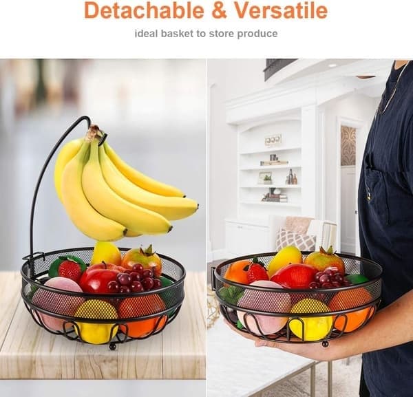 Fruktkorg i metall med krok för bananer, förvaring av grönsaker, bröd och snacks