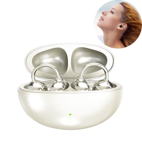 Nya Clip-on Hörlurar Öppen Öra Trådlös Bluetooth 6.0, 120H Speltid, Träning-Android/iOS Vit White