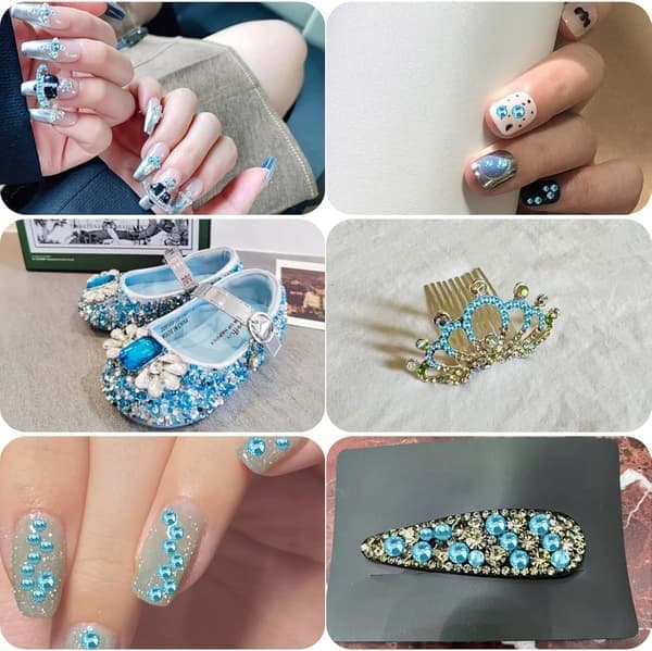 Rhinestones til makeup, 8 størrelser blå flatback rhinestones ansigtssmykker til neglehåndværk, akvamarin