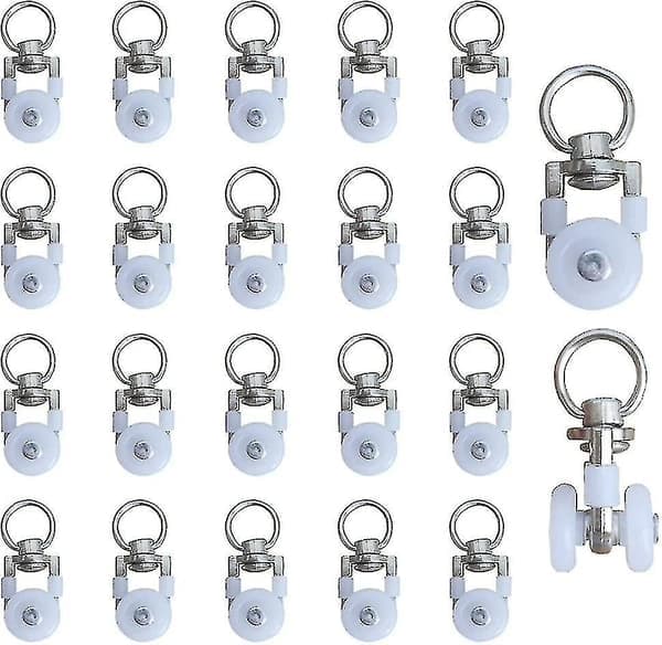 20-pack metallspårrullar, gardinspår, glid, gardinrullar, gardinspårrullar, duschdraperiglider, för gardin