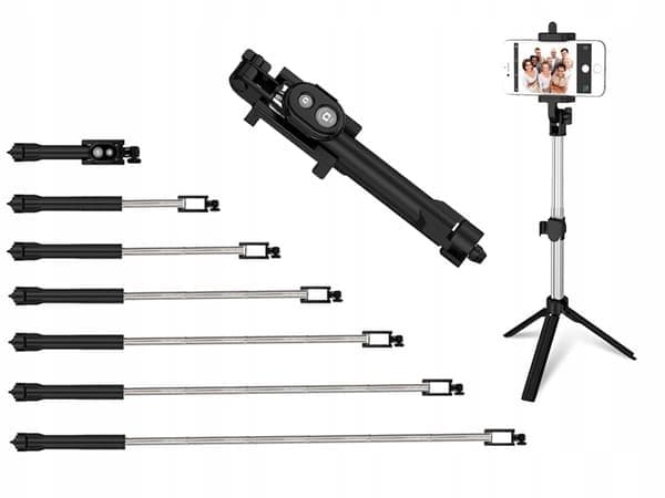 Selfiepinne / tripod mobilholder med bluetooth fjernkontroll Svart