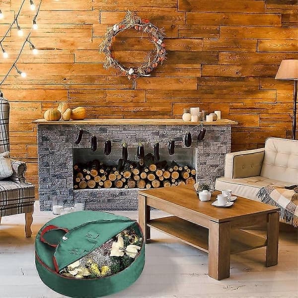 Julekrans med håndtak laget av slitesterkt 600d Oxford polyester materiale for julekranser med 60 cm diameter (rød)