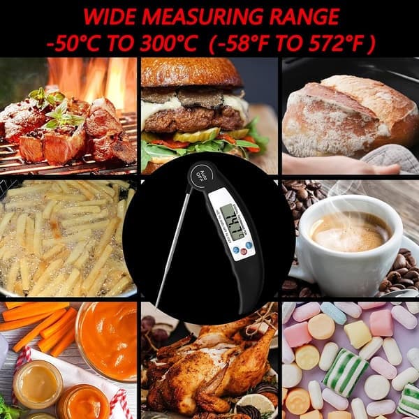 Köketstermometer, digital kötttermometer, 3s snabbkokningstermometer med vikbar lång sond, vattentermometer (27*4*2.3cm)
