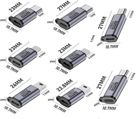 5-pack USB-adapterkit – Typ-C & Micro till Lightning, Mini & Typ-C – Kompatibel med Android/iOS-enheter