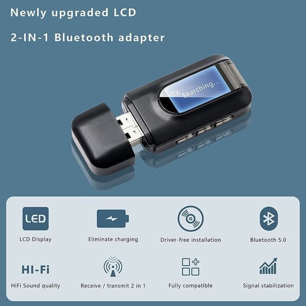 Trådløs lydsender og -mottaker - Bluetooth-adapter for bil/PC/TV/hodetelefoner svart