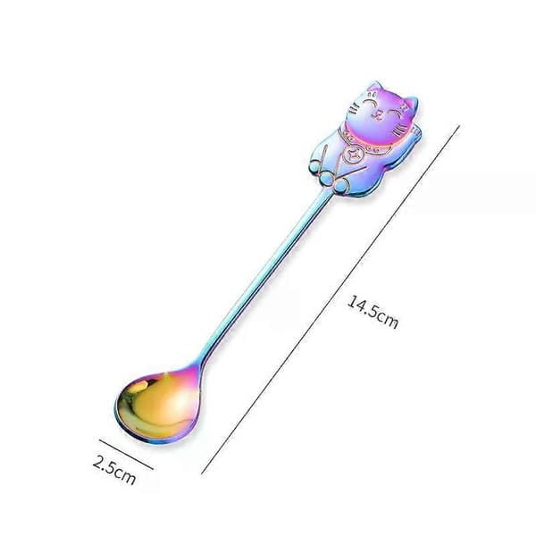 Kaffeske i rustfrit stål Sød heldig katteform Teske Dessert Snack Scoop Is Mini Skeer Colorful