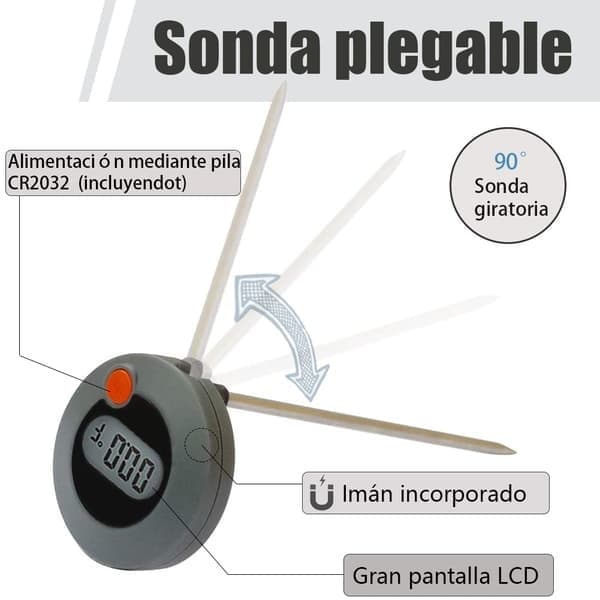 Steketermometer, digitalt øyeblikkelig avlesbart kjøtttermometer med magnet for grilling, baking, brød, kaker, røyking og væsker (19*4,8 cm)