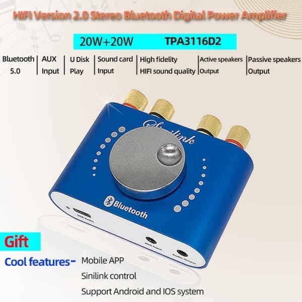 Bluetooth 5.0 HiFi Digital Forsterker Stereo o 2.0-kanals lyd