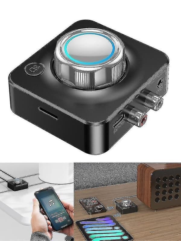 Bluetooth 5.0-mottagare Trådlös 3,5 mm Aux till 2 RCA-ljud 3D-stereoadapter Inspelning Svart