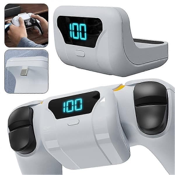 1500mAh Genopladeligt Batteri til Controller med Digitalt Display, Bærbart Batteri med Bagklips til PS5 Controllere, Forlænget Spilletid