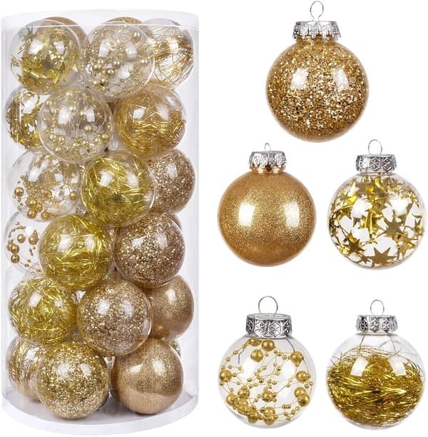 30 stykker juletræskugler, 5 stilarter guld jul