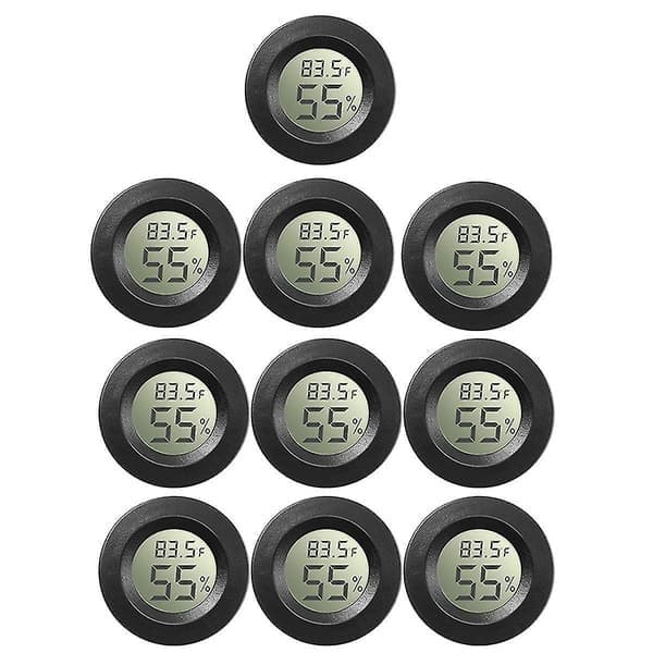 10-pack Mini Hygrometer Termometer Mätare Digital LCD-skärm för växthus Babyrum Reptilinkubator Svart