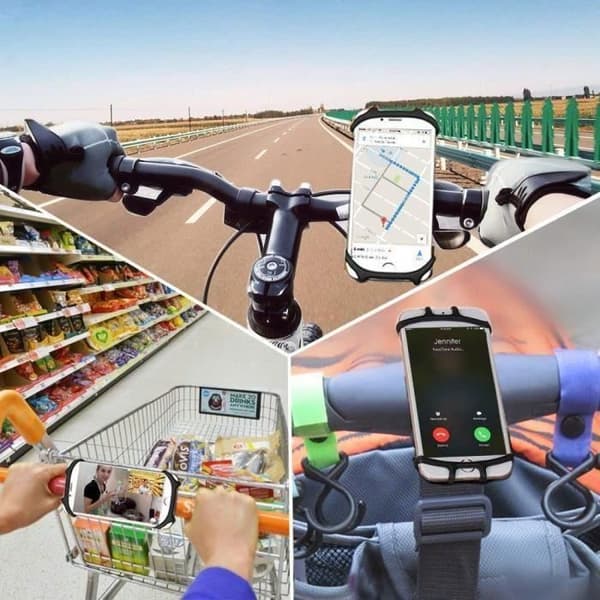 Cykel Telefonholder - Universal Silikone 360° Rotation - 4.0-6.5 Tommer Smartphones Sort