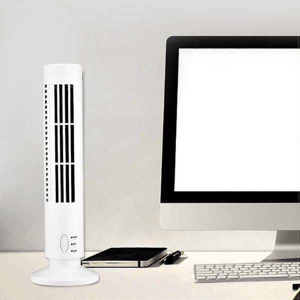 Oscillerende tårnventilator, lille køleventilator USB genopladelig køleventilator bærbar stående ventilator til soveværelse og kontor white