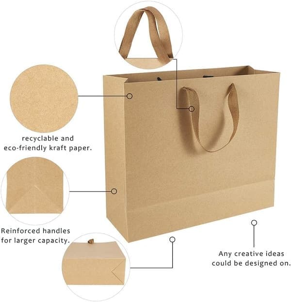 Gavepose - Gaveinnpakning - 10 stk - 32*28*11,5 cm - Gavepose - Pose - Papir - Til jul, bursdager, fester - Papirbærepose