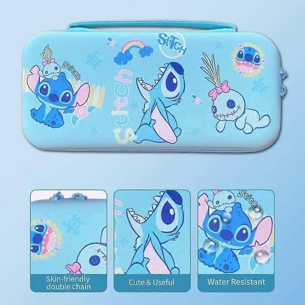 Sødt etui til Nintendo Switch OLED, Kawaii hårdt bærbart rejseetui med 12 spilkortpladser, indvendig beskyttelse blå