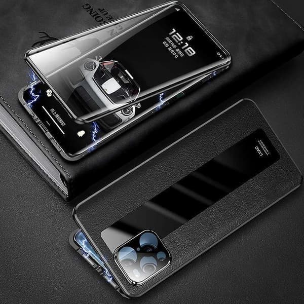 Magnetisk etui kompatibel med iPhone 12/12 Pro/12 Pro Max, enkel læder dobbeltsidet beskyttelse