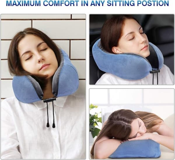 Resekudde Memory Foam Nackkudde för Flygplan Tvättbart Velouröverdrag Ergonomisk Nackstödskudde med Sovmask & Öronproppar