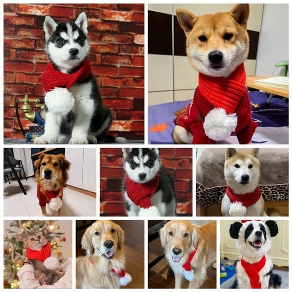 Julehalstørklæde til hund kat - Med hvid pompon - 70cm - Julehalstørklæde til hund - Julehalstørklæde til kat - Julehalstørklæde til kæledyr