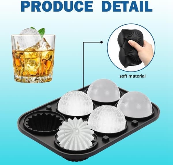 Isbitform, 6 isbiter, gjenbrukbar silikonform, for avkjølte drinker, whisky, cocktailer og vin