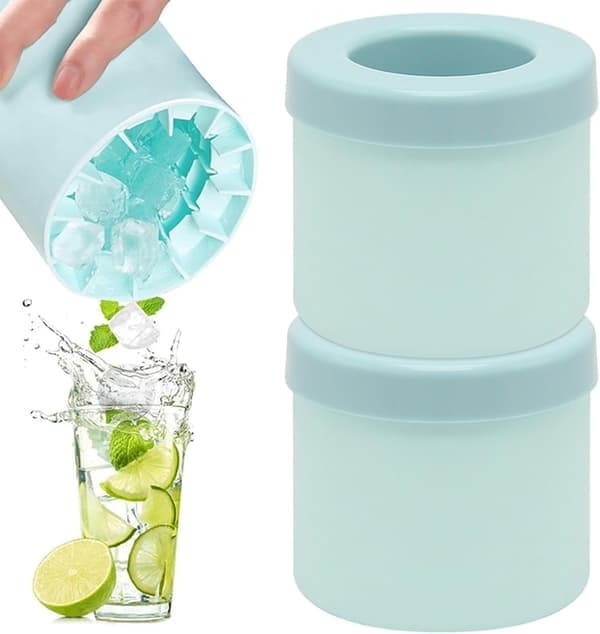 Sett med 2 silikonisbitformer med lokk, sylindriske ismaskiner, mini-ismaskiner (blå)