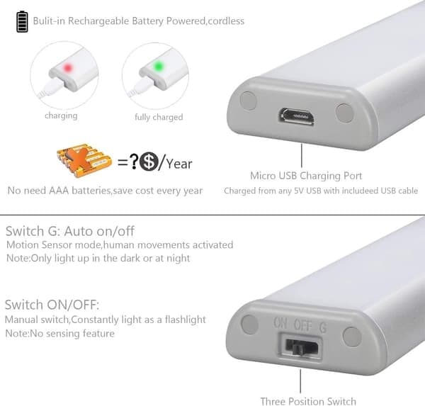 10 LED-lys, trådløse, USB oppladbare, magnetisk nattlys batteridrevet, timerfunksjon og justerbar