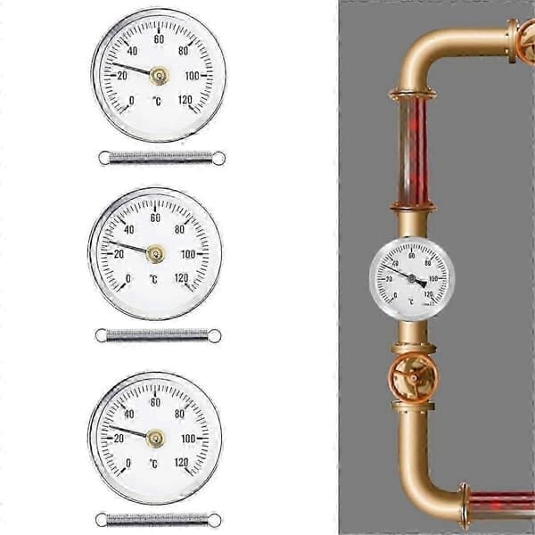 3 stk. kontakttermometer i rustfritt stål for nøyaktig temperaturovervåking av varmtvannsrør 63