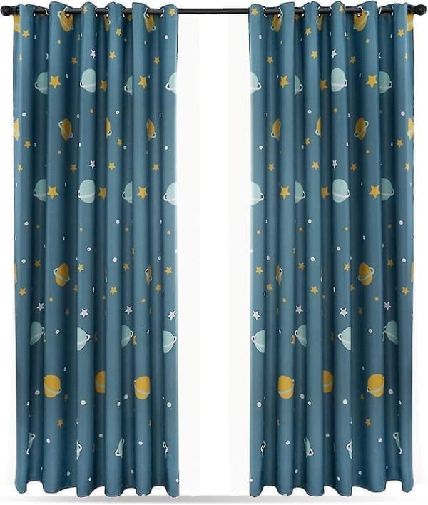 st blå planet gardiner, mörkläggningsgardiner för barn, mörkläggningsgardiner i polyester med tecknade blå planeter för sovrum, barnrum