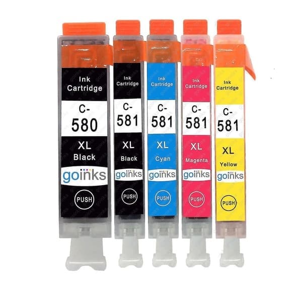 Sæt med 5 blækpatroner til erstatning for Canon PGI-580 & CLI-581 Kompatibel/Ikke-OEM fra Go Inks (5 blæk)