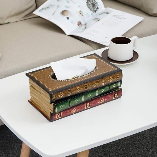 Håndlaget Klassisk Retro Tre Antikk Bok Serviettholder Rektangulær Papirholder Etui Serviettboks Hjemmeinnredning