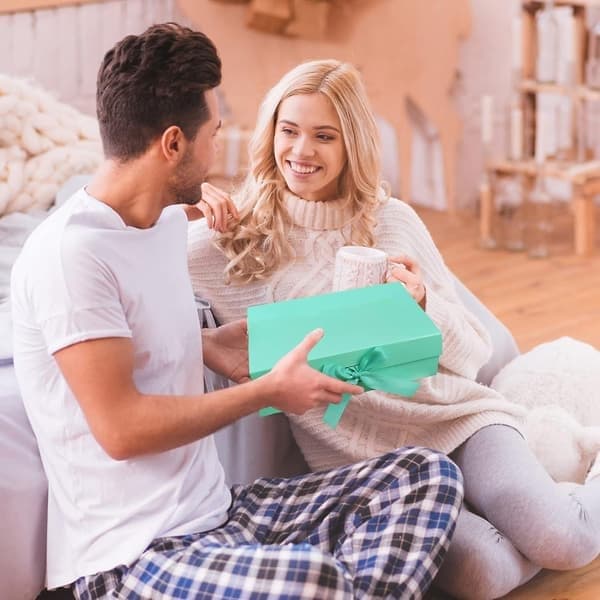 Presentask med rosett, magnetisk presentask, presentask med lock, presentask, återanvändbar dekorativ ask, presentförpackning med band, presentask Blå Blue