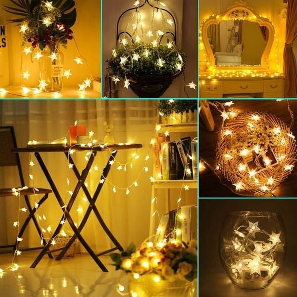 Stjärnformade ljusslingor, 6M 40st LED batteridrivna ljusslingor för jul, sovrum, inomhus och utomhus (varmvit)
