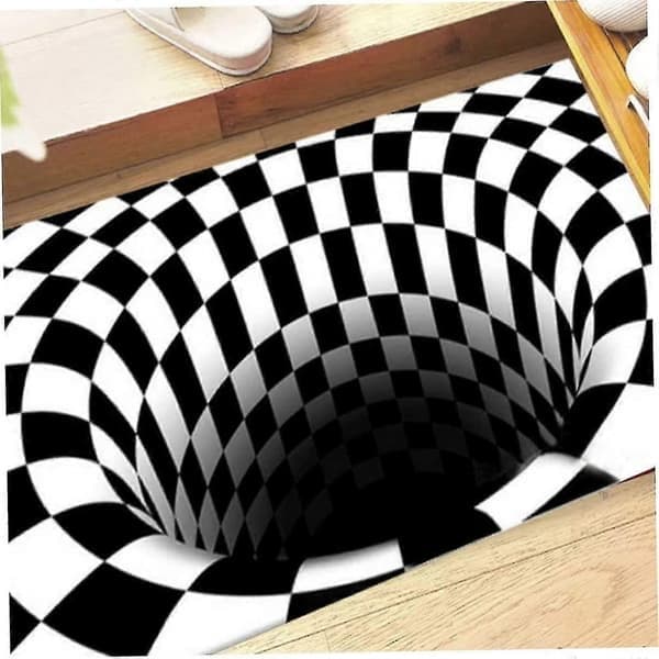 Optisk tæppe, 3D dørmåtter Optisk tæppe Abstrakt Geometrisk Skridsikkert tæppe 40x60cm Sort, Hvid 1 stk
