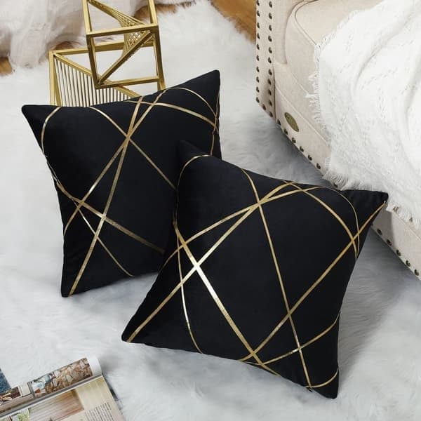Samettityynynpäällinen musta, 2 kpl, kultainen geometrinen ulkosohvan sisustus