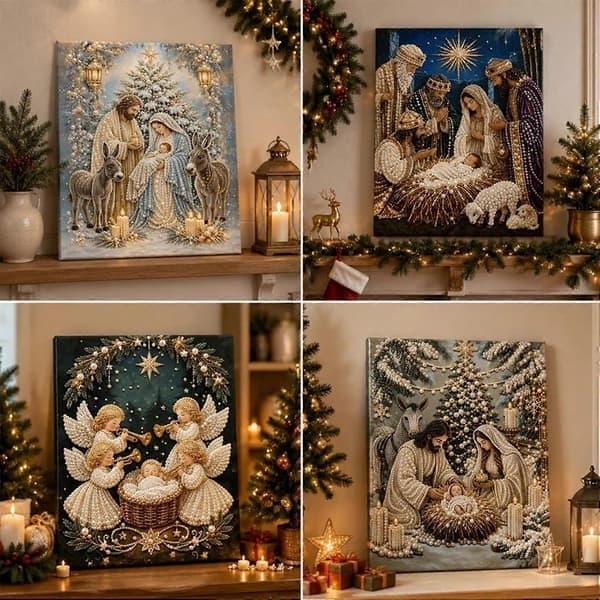 Julkrubba Diamantmålningssats, Klassisk Julkrubba Konstpysselkit, DIY Handgjord Dekor För Julväggsdisplay B