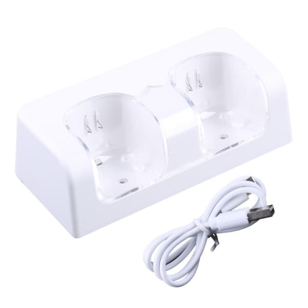 Fjärrkontroll Dubbel Laddningsdocka Station+ 2 Batterier för Wii Gamepad, Laddare med LED-ljus Vit