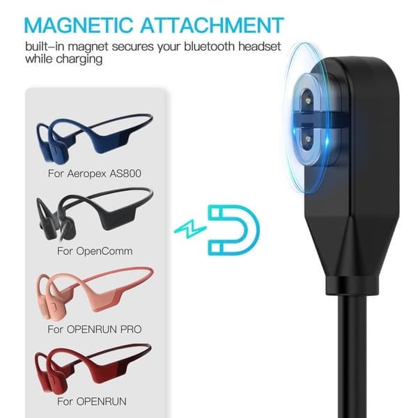 2 stk ladekabler for Shokz til Aftershokz Aeropex AS800, Shokz OpenRun Pro, OpenRun, OpenRun Mini, OpenComm Bone Conduction Hodetelefoner