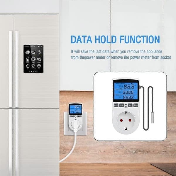 Digital termostatstik, 230V temperaturregulator med sensor, LCD-display temperaturafbryder, varme- og køletermostatstik
