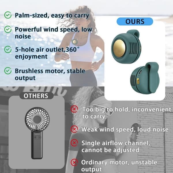 Bærbar Clip Køleventilator USB Genopladelig Mini Clip Ventilator Hals Talje Ventilator Justerbar Aircondition Ventilator Pink