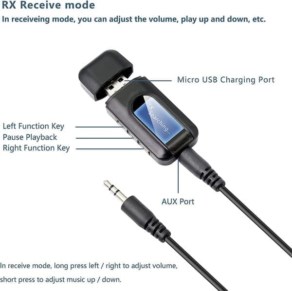 Langaton äänilähetin ja -vastaanotin - Bluetooth-sovitin autoon/tietokoneeseen/televisioon/kuulokkeisiin, musta